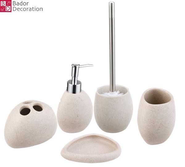 5 tlg. Badezimmer Set Badzubehör Badgarnitur Bad Sets Set aus Kunstharz Creme