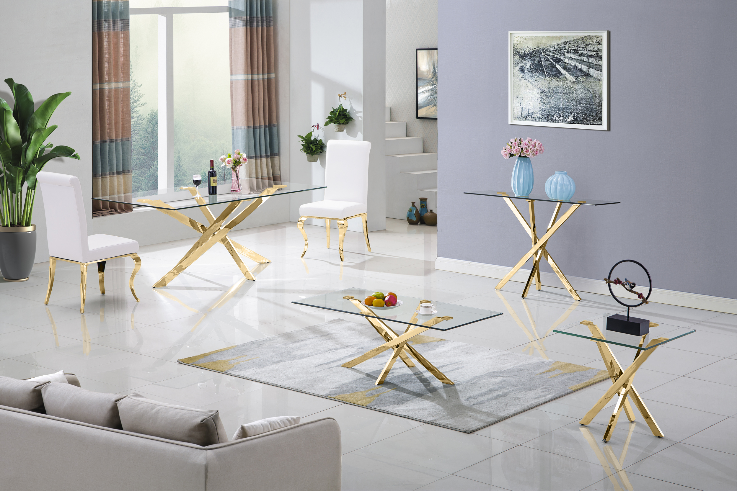 Design Beistelltisch Edelstahl Glastisch Tisch Gold Hochglanz Wohnzimmertisch