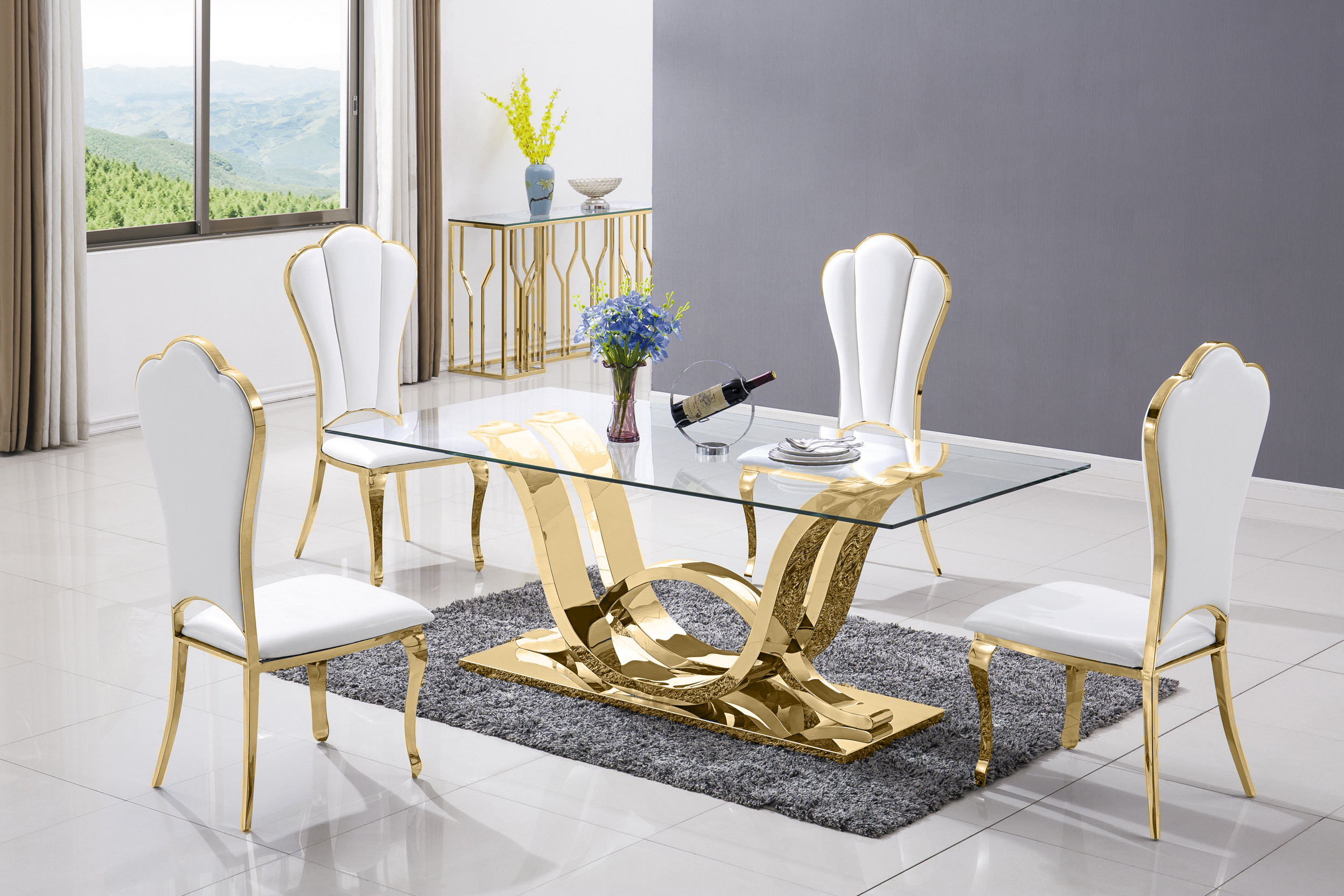 Design Esstisch Edelstahl Tempered Glas Tisch Esszimmer Tisch Gold 180x90 cm
