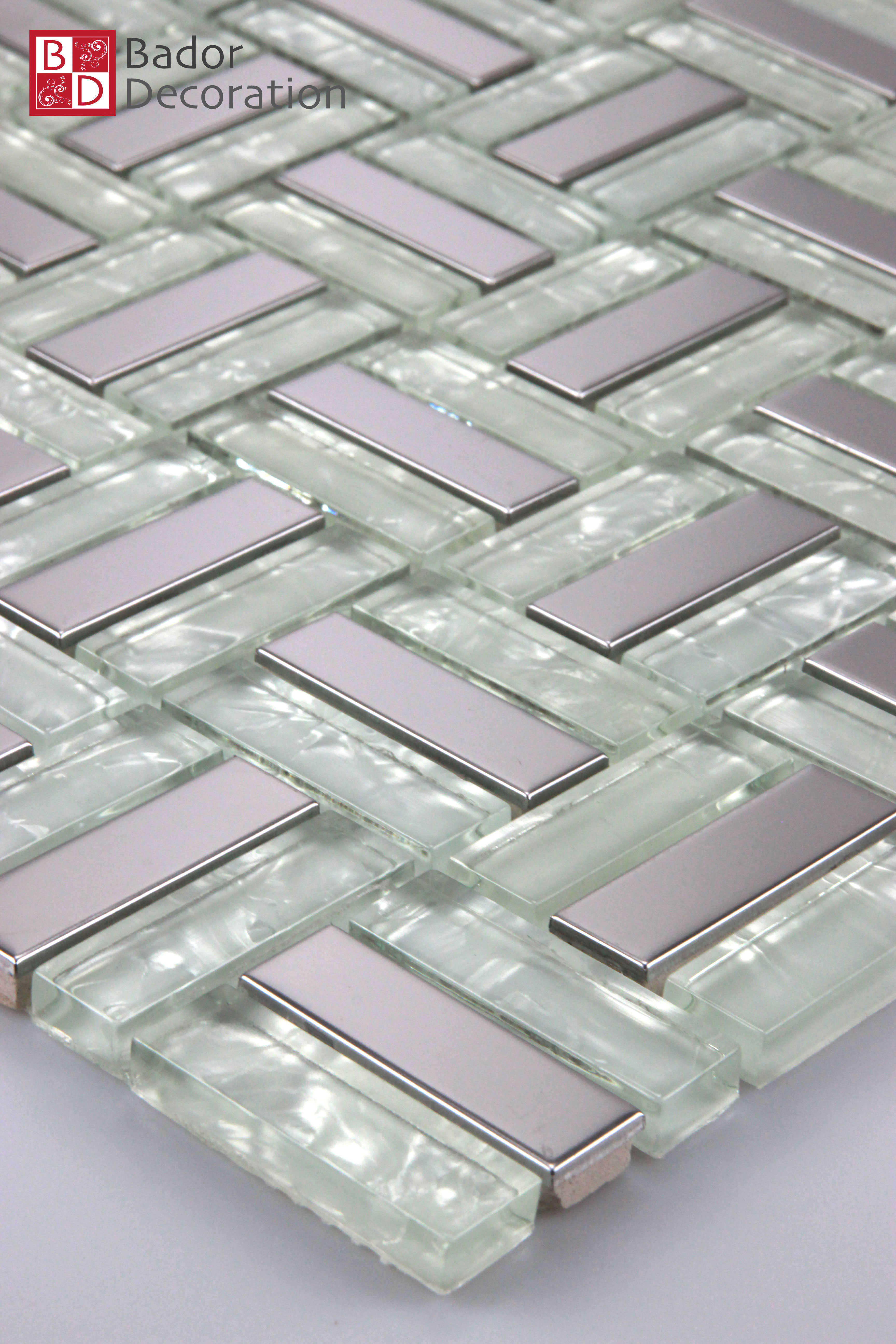 Glasmosaik Mosaïque Carrelage mosaikglas Mosaïque de Verre en Acier Inoxydable Blanc Argent 1 mâ²